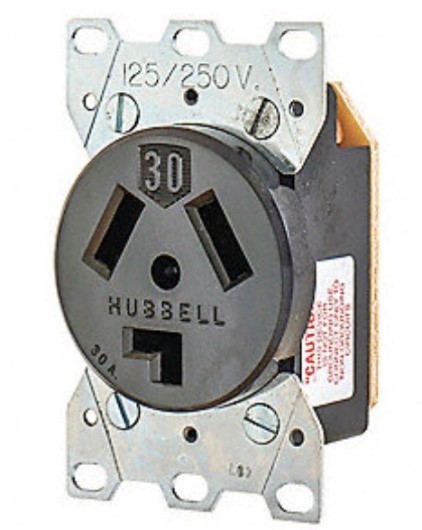 Close up of USA NEMA 10-30 dryer socket suitable for 30 AMP Level 2 EV charging at home.
